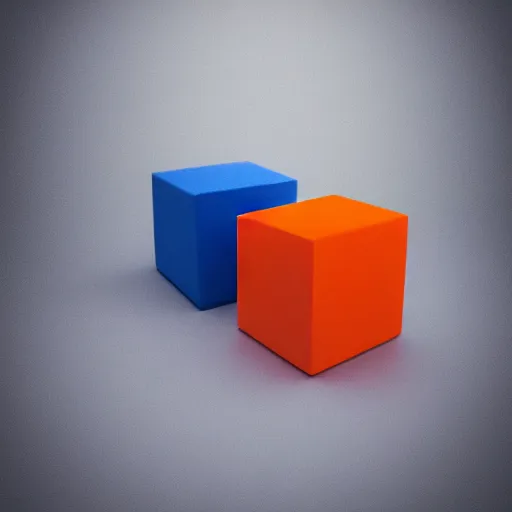 Prompt: one blue cube and one orange cube, studio light, studio photo, octane render, 8 8 8 8, 7 7 7 7