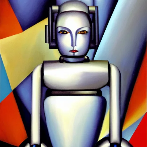 Image similar to a friendly robot, digital painting, by Tamara de Lempicka, 4k wallpaper, beautiful masterpiece