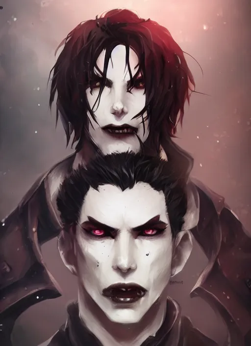 Image similar to detailed beautiful cool male character art depicting a creepy vampire monster, concept art, depth of field, on amino, by sakimichan patreon, wlop, weibo, bcy. net, colorhub. me high quality art on artstation.