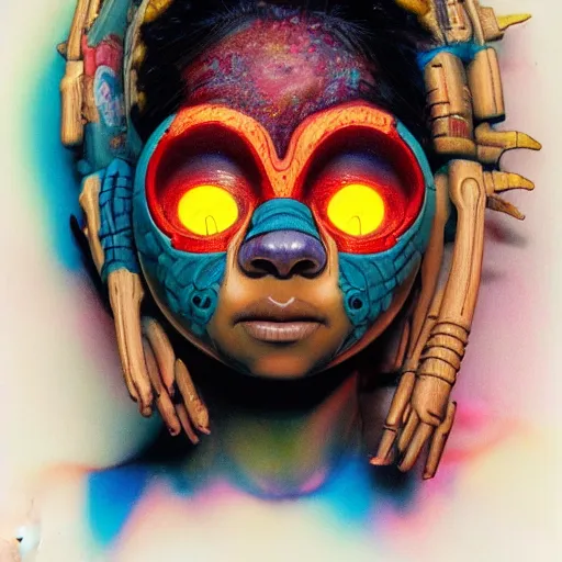 Image similar to teenage citizen portrait soft light painted by james jean and katsuhiro otomo and erik jones, inspired by tribal voodoo mask anime, smooth face feature, intricate oil painting, high detail illustration, sharp high detail, manga and anime 1 9 9 9