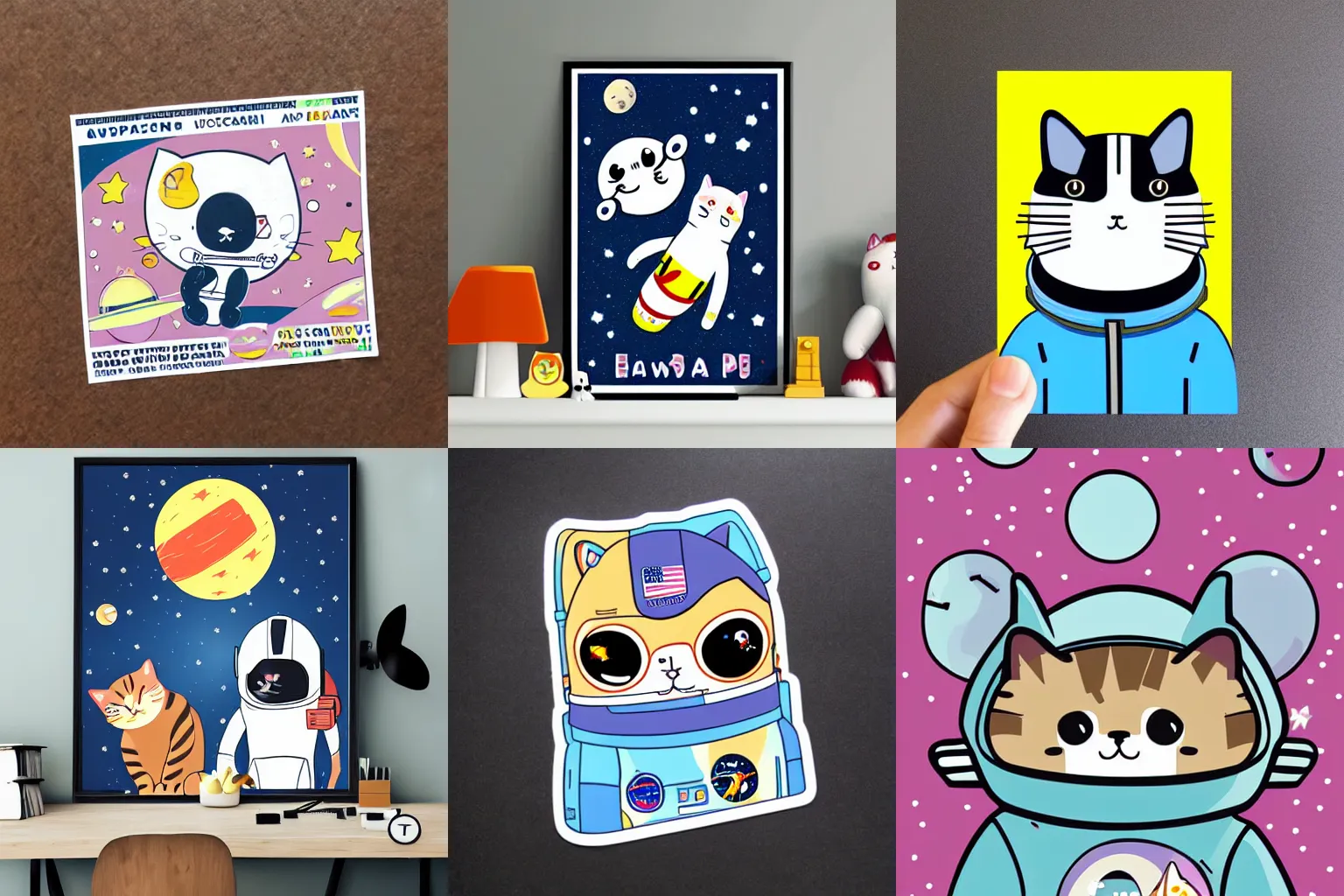 Prompt: astronaut kawaii cat propaganda poster sticker illustration design