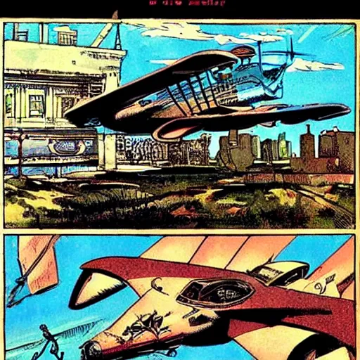 Prompt: steampunk flying air-ship by Dave Gibbons, Jack Kirby, Will Eisner