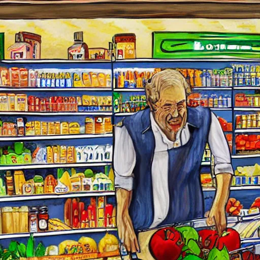 Image similar to a grocery story painted by a famous Greek artist