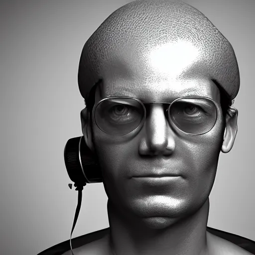 Image similar to a man with a camera attached to his head, a computer rendering by pascal blanche, featured on zbrush central, les automatistes, 8 k 3 d, dslr camera, rendered in cinema 4 d