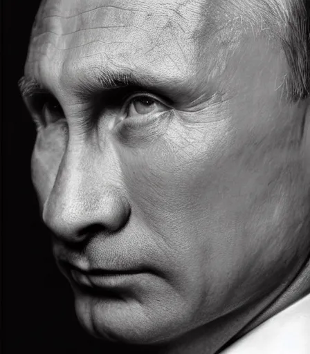 Image similar to a high quality, high detail, photorealistic portrait of vladimir putin by james nachtwey and lucian freud,