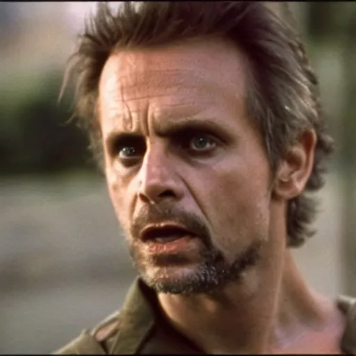 Prompt: movie still of michael biehn as a young solid snake, 3 5 mm