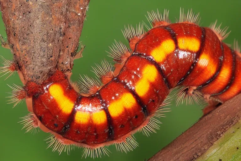 Prompt: hickory horned devil ( regal moth ) caterpillar award winning nature photography