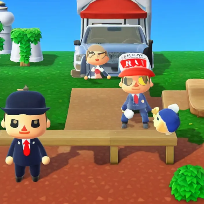 Image similar to donald trump in animal crossing, game screenshot