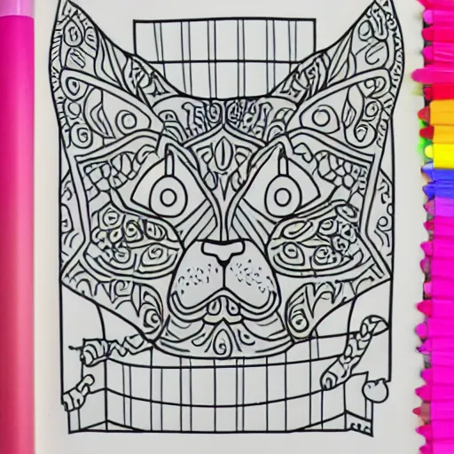 Prompt: Coloring page, blobworld aesthetic of a cat knitting