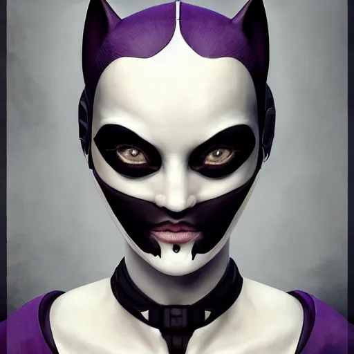 Prompt: actionism, soft painting curiosities carnival, beautiful cat woman in full nightshade armor, symmetry accurate features, focus, very intricate ultrafine details, black white purple volumetric clouds, award winning masterpiece, octane render 8 k hd, tom bagshaw artstyle