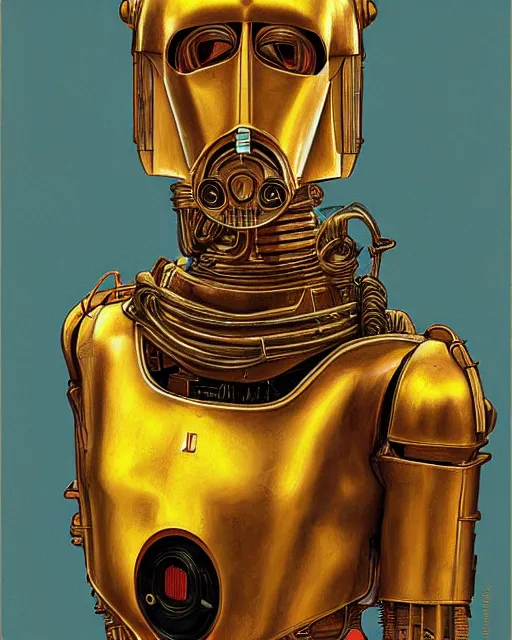 Image similar to portrait of c - 3 po by greg rutkowski in the style of egon schiele