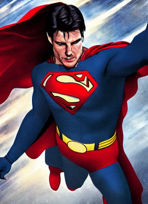 Image similar to film still of tom cruise as superman 8 2 0 2 3, alternate costume design, character redesign by lee bermejo and greg rutkowski