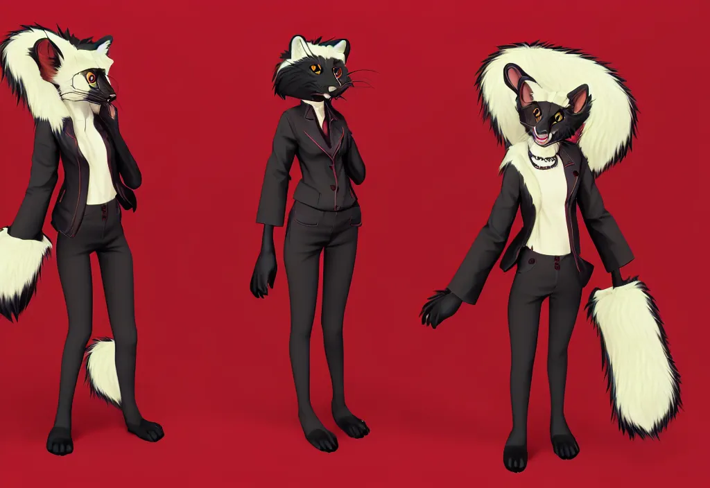 Prompt: furry - red - black - weasel - detective - fursona uhd ue 5 visual novel pc game expression asset panel