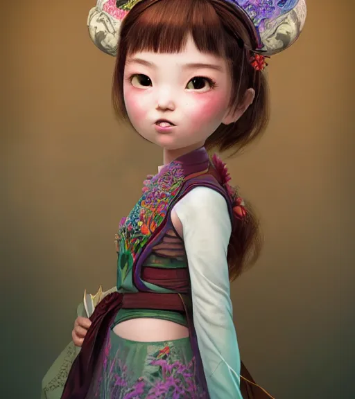 Prompt: an epic fantasy comic book style portrait painting of an extremely cute and adorable very beautiful girl with a strong japanese aristocratic - style image, character design by mark ryden and pixar and hayao miyazaki, unreal 5, daz, hyperrealistic, octane render, cosplay, rpg portrait, dynamic lighting, intricate detail, summer vibrancy, cinematic