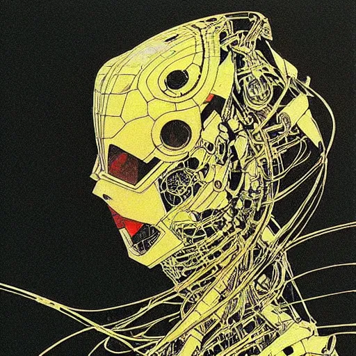 Image similar to “ a simple concept art portrait of a sleek robot design with armor, an award winning yoshitaka amano digital art, by adrian ghenie and gerhard richter. art by takato yamamoto. masterpiece, deep colours. ”