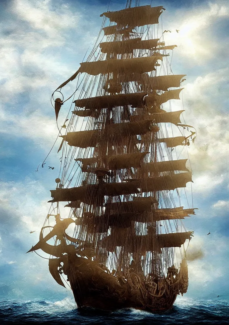 Image similar to Pirate Ship Entering the Seventh Dimension. Photorealistic. Masterpiece.