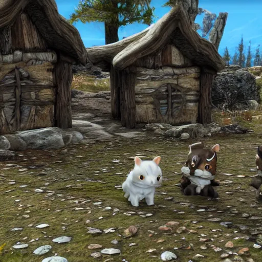 Prompt: photo of calico critters skyrim