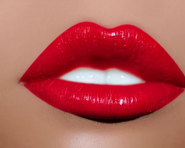 Image similar to big plump lips with red lipgloss reflecting