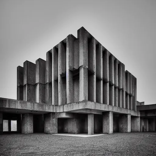 Image similar to a sci - fi brutalist castle built in brutalism architecture, diverse unique building geometry full of shapes and corners, photography at night