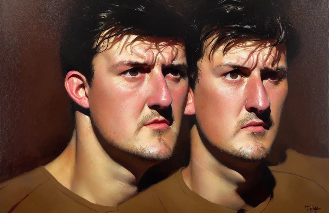 Prompt: portrait of harry maguire!!!!!!!!!!!!!!!!!!!!!!!!!!!, detailed face, detailed painting, epic lighting, by ilya repin, phil hale and kent williams