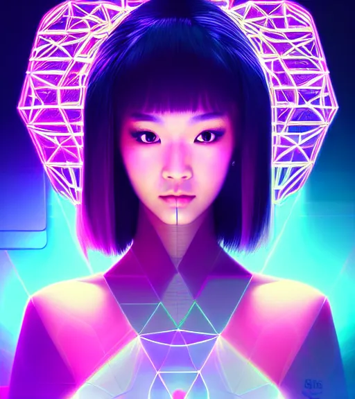 Image similar to symmetry!! asian princess of technology, solid cube of light, hard edges, product render retro - futuristic poster scifi, lasers and neon circuits, beautiful asian princess, intricate, elegant, highly detailed, digital painting, artstation, concept art, smooth, sharp focus, illustration, dreamlike, art by artgerm