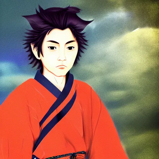 Prompt: Miyamoto Musashi as a 13 year old boy, digital art