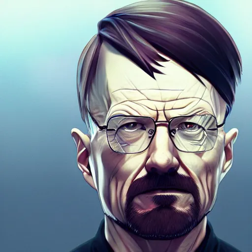 Image similar to Walter White anime portrait, mattepainting concept pixar maya engine on stylized background splash comics global illumination lighting artstation lois van baarle, ilya kuvshinov, rossdraws