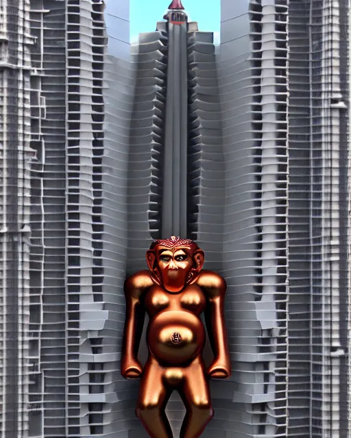 Prompt: high quality 3 d neo futurist biomorphic hanuman! head building in mumbai!! centre, highly detailed, cinematic smooth, berenice abbott & john j. park, dramatic warm morning light, wide shot, high angle, uhd 8 k, sharp focus