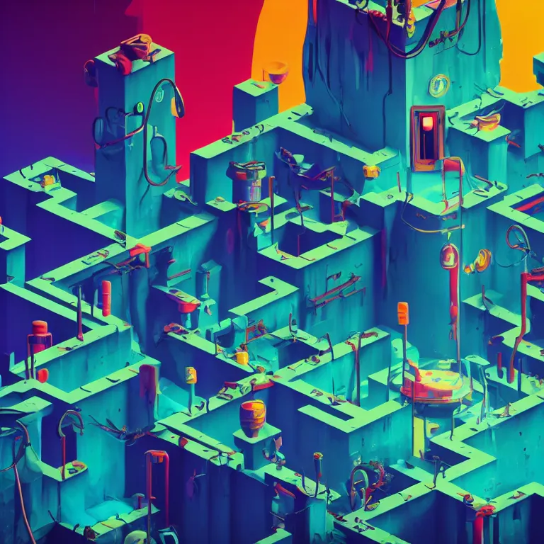 Prompt: acid color painting in a vibrant color style of 70's black poster art of an evil undead psychotic doctor prescribing large pills, epic scale ultrawide angle, 3D rendered, Vray rendered, octane render, unreal engine, like monument valley and abzu