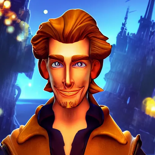 Prompt: Guybrush Threepwood - a mighty pirate, portrait, soft focus, bokeh, ultra realistic, cinematic light