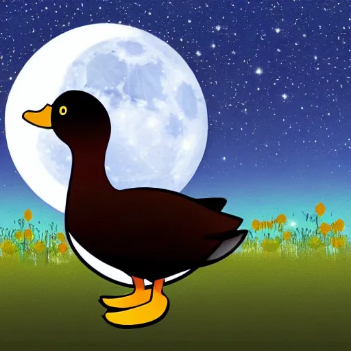 Image similar to a duck. moon background. blurred background. cartoon. digital art. high fidelity. high quality. digital art. cartoon.