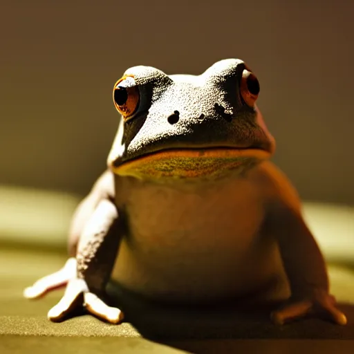 Prompt: toad philosopher thinks very hard, swamp, hyperrealism, symmetric, by Irving Penn, bokeh top cinematic lighting , cinematic mood, very detailed, shot in canon