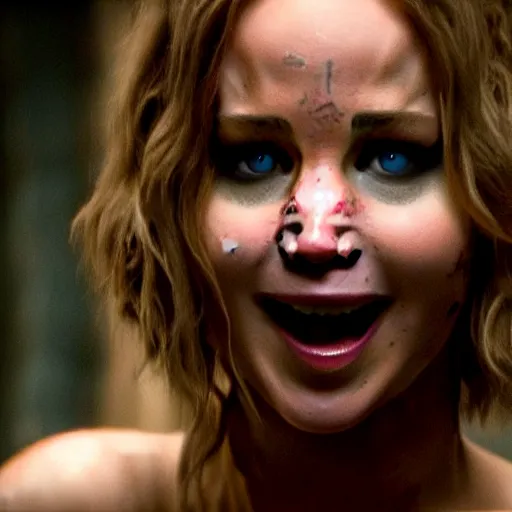 Prompt: cinematic jennifer lawrence as frankensteins monster, color photography, sharp detail, she is amused, still from the movie avengers, dirt on face