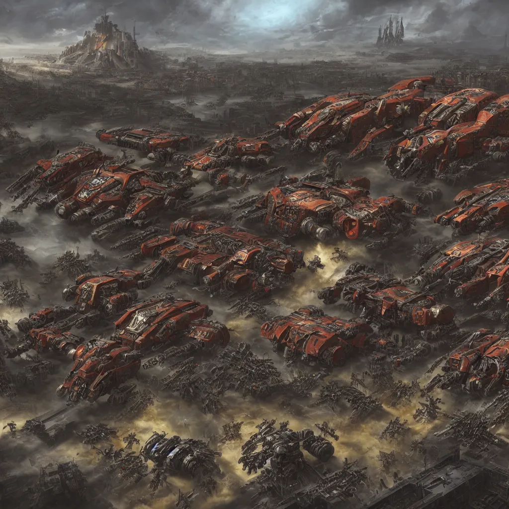 Image similar to matte painting of Adeptus Mechanicus legion preparing for battle, by Lewis Jones, praise the omnissiah, concept art, cool hue, cool tone, digital painting, Warhammer 40K, high detail