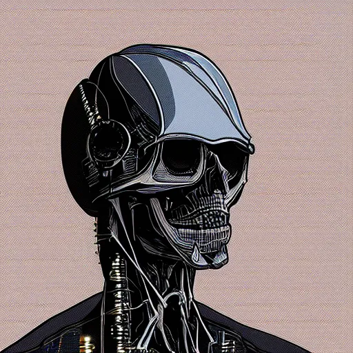 Image similar to cyberpunk skeleton as the leader of a futuristic communist nation, cybernetics, sharp lines, digital, artstation, colored in