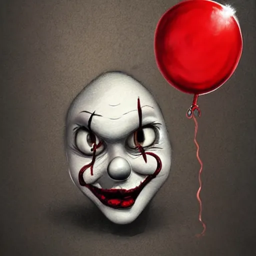 Image similar to surrealism grunge cartoon portrait sketch of a scarecrow with a wide smile and a red balloon by - michael karcz, loony toons style, pennywise style, horror theme, detailed, elegant, intricate