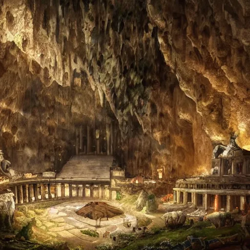 Prompt: the city of Rome but underground in an impossibly large cave,fantasy art,realistic,high quality,detailed