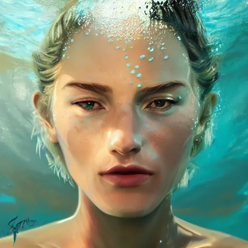 Prompt: underwater portrait of a woman, by samantha french, highly detailed, matte painting, artstation, 8 k