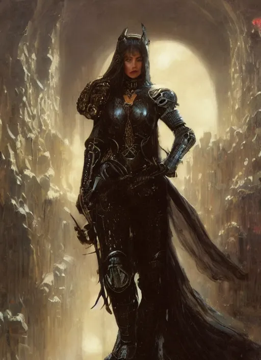 Image similar to beautiful blueeyed woman wearing simple black medieval armour, detailed by gaston bussiere, bayard wu, greg rutkowski, giger, maxim verehin, greg rutkowski, masterpiece, sharp focus, cinematic lightning