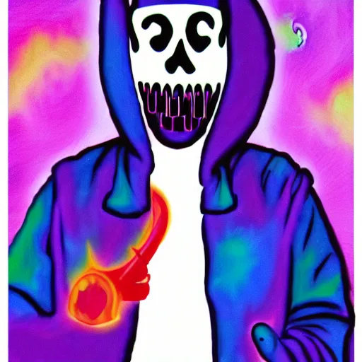 Image similar to ghostface from Scream (1996 film) in the style of Lisa Frank