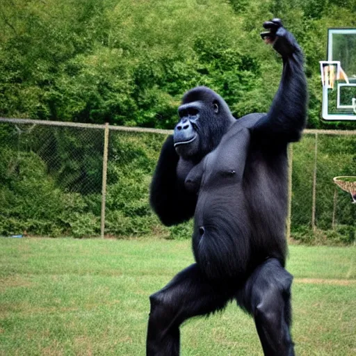 Prompt: gorilla playing basketball