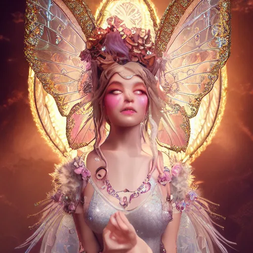 Image similar to portrait of fairy princess, glowing, ornate and intricate jewelry, jaw dropping beauty, glowing background lighting, white accent lighting, hyper detailed, fairy tale, 4 k octane render