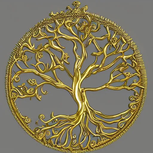 Prompt: gold filigree tree of life magical realism fantasy detailed paitning 8k 3d