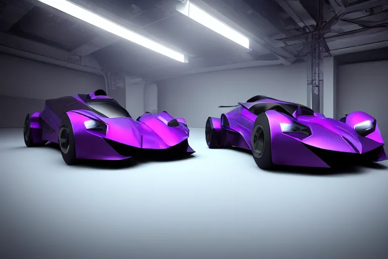Prompt: cyberpunk purple batmobile concept inspired sports car, futuristic look, highly detailed body, very expensive, photorealistic camera shot, bright studio setting, studio lighting, crisp quality and light reflections, unreal engine 5 quality render