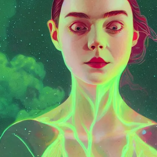 Image similar to Elle Fanning in glowing green radiation picture by Sachin Teng, asymmetrical, dark vibes, Realistic Painting , Organic painting, Matte Painting, geometric shapes, hard edges, graffiti, street art:2 by Sachin Teng:4