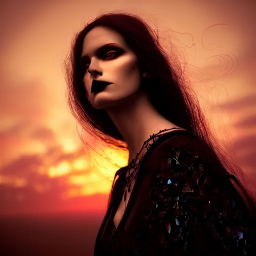 Prompt: photographic portrait of a stunningly beautiful gothic secessionist movement female in soft dreamy light at sunset, contemporary fashion shoot, by edward robert hughes, annie leibovitz and steve mccurry, david lazar, jimmy nelsson, breathtaking, 8 k resolution, extremely detailed, beautiful, establishing shot, artistic, hyperrealistic, beautiful face, octane render