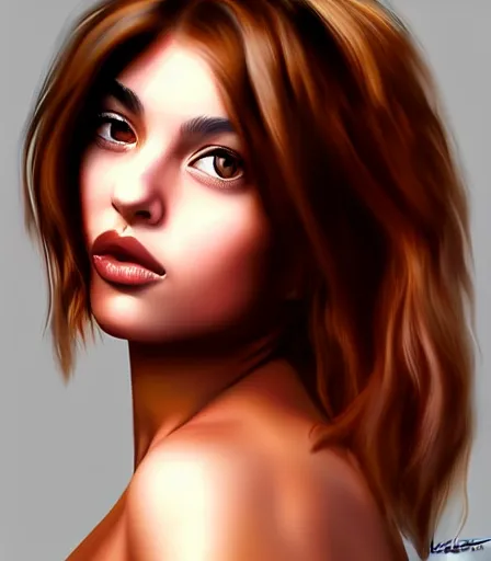 Image similar to beautiful brown haired female boxer digital portrait in the style of stanley artgerm