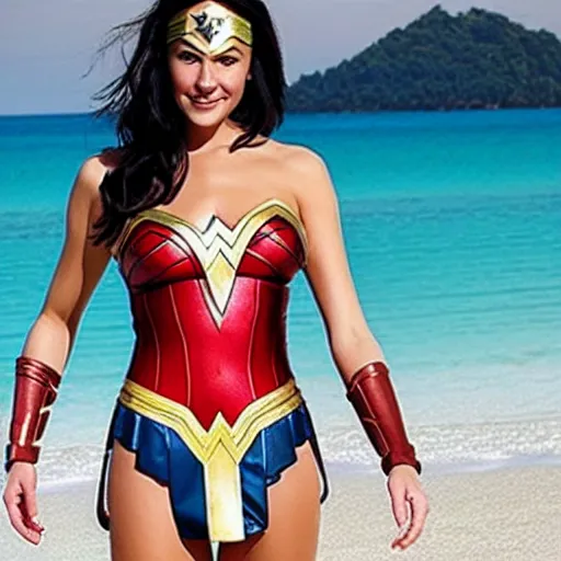 Prompt: Wonder woman swimsuit photoshoot, full body, face, photorealistic