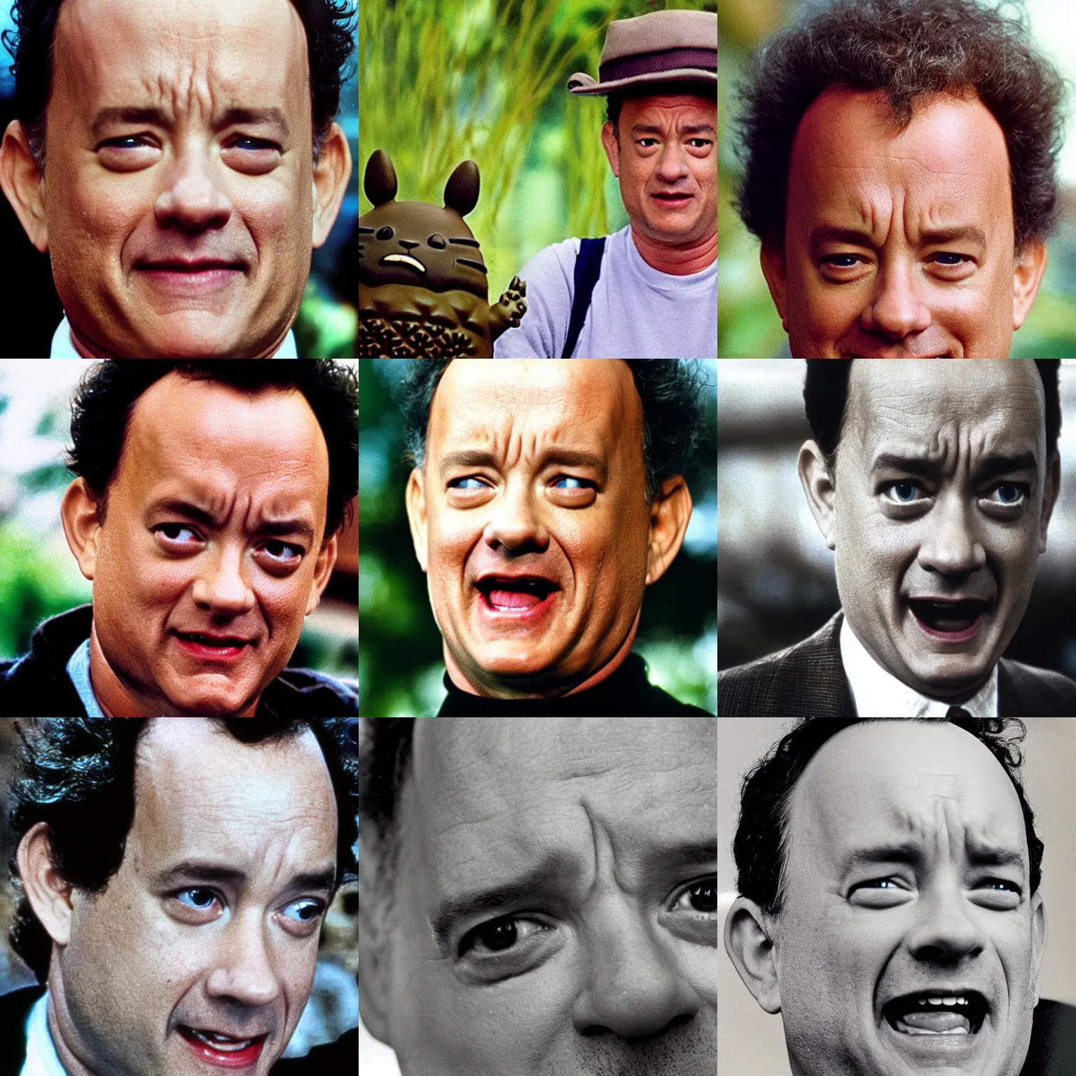 Prompt: tom hanks in totoro, close up face