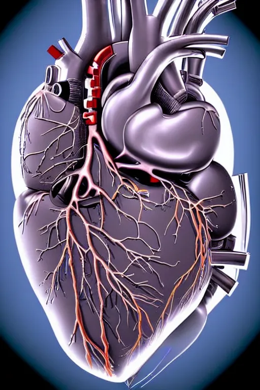 Prompt: a concept design of a human biomechanical heart, science fiction, futuristic